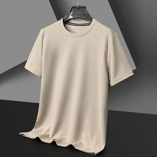 New Summer Waffle Round Neck Short Sleeved T-shirt for Men's Short