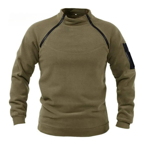 Mens Streetwear Military Sweatshirt Fleece Winter Zipper Pullover