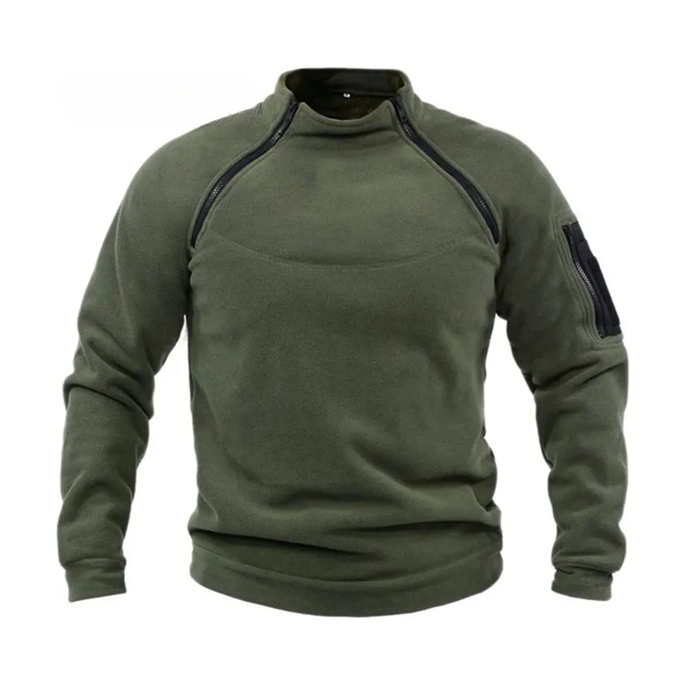 Mens Streetwear Military Sweatshirt Fleece Winter Zipper Pullover