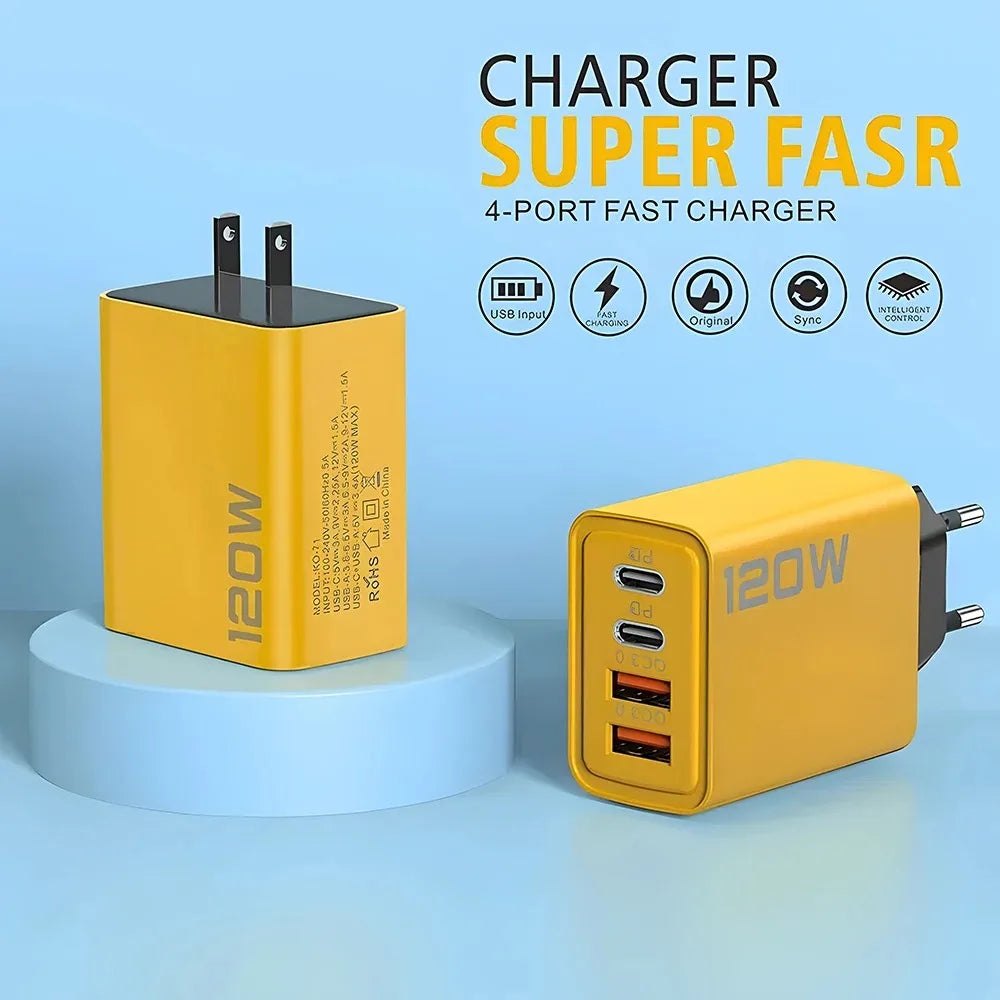 Total 120W USB Charger Type C Fast Charging Wall Charger Adapter For